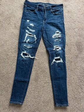 American Eagle Outfitters Dark Blue Distressed Skinny Jeans - Size 12 Long
